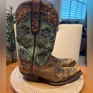 Dan Post Embroidered Western Boots - Brown and Green